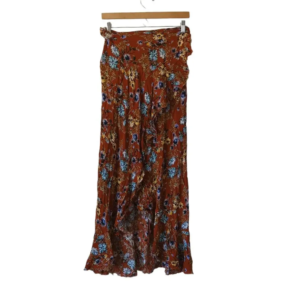 Blue‎ Life Womens Aura Wrap Ruffle Skirt Size Large Summer Nights Floral Print